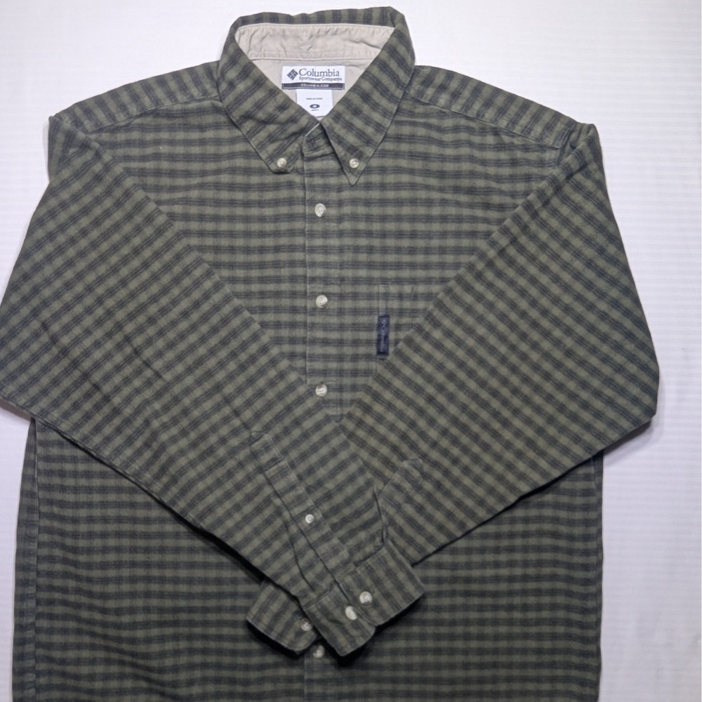 Columbia Button Down Shirt Mens M Green Plaid Cotton Outdoor Gorpcore Casual